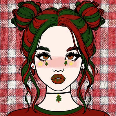 realistic girl with two buns in hair and lips