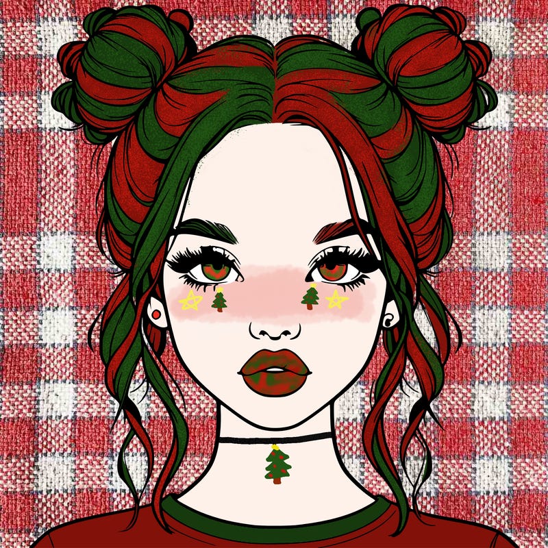 realistic girl with two buns in hair and lips