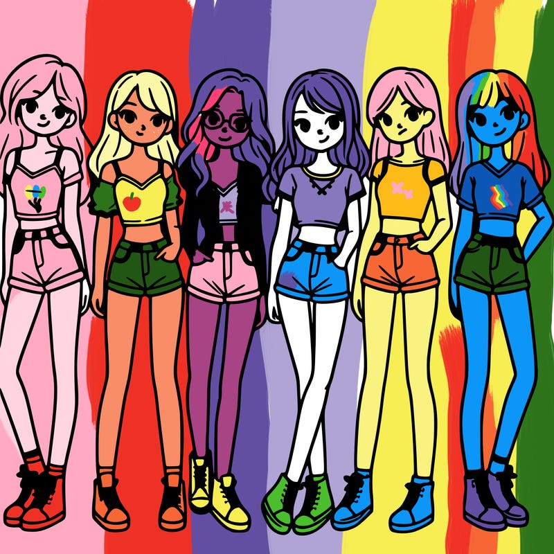 a group of girls wearing crop tops and shorts