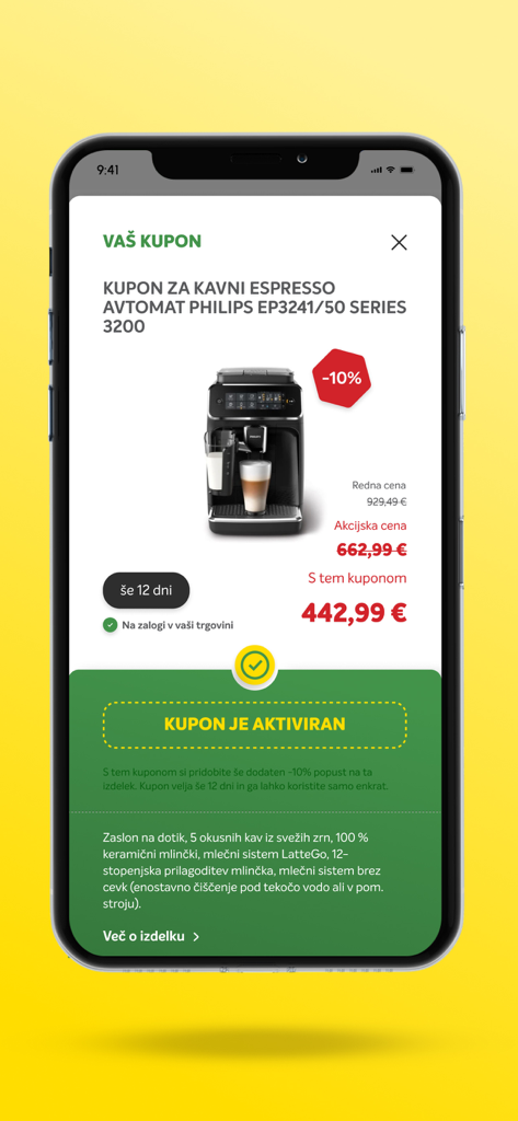 MERKUR Zate - Cupom de desconto ativado para uma máquina de café expresso Philips no aplicativo MERKUR Zate