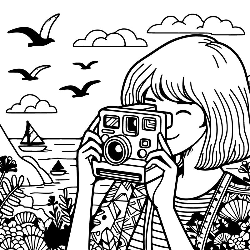 girl taking photos with a polaroid camera