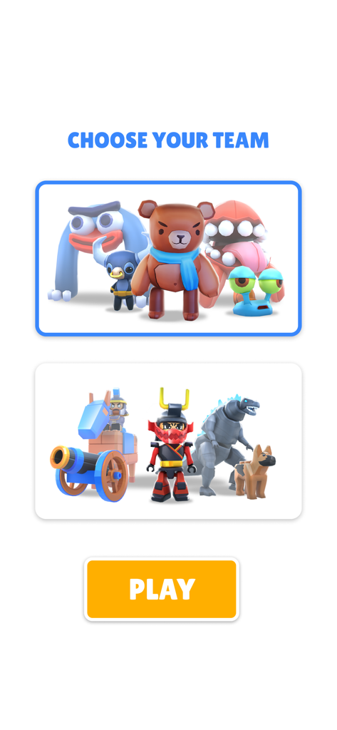 A team selection screen in TOYS Rumble featuring cute toy characters like a teddy bear and a samurai