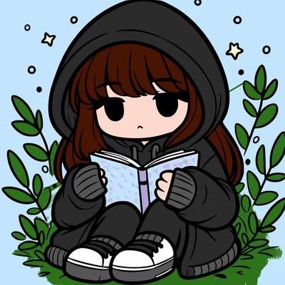 girl in oversized hoodie reading a book