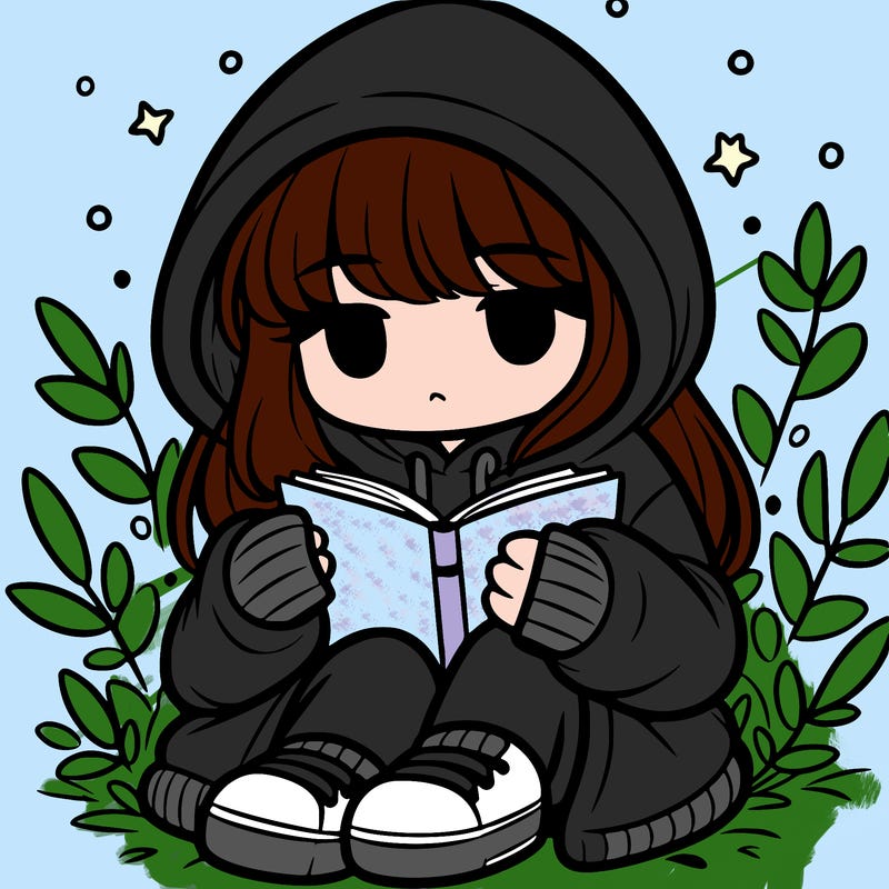 girl in oversized hoodie reading a book