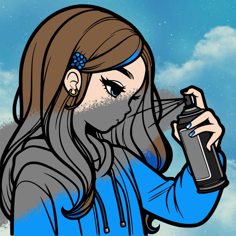 a realistic girl spray painting