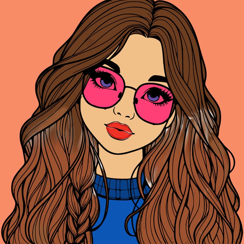 girl with long hair and freckles and glasses realistic