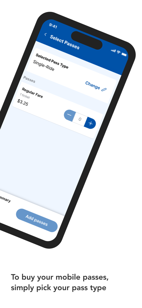 Ecrã da aplicação NICE gomobile para selecionar tipos de bilhetes de autocarro.