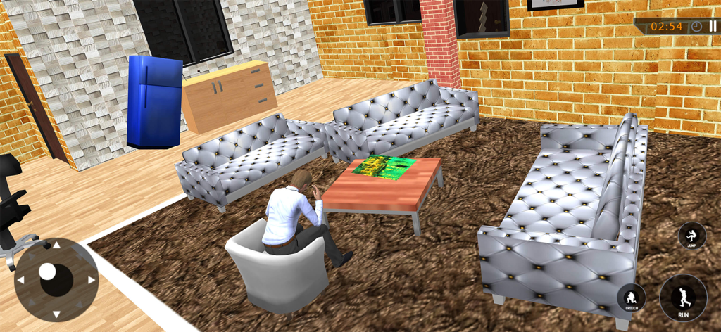 Thief  Sneak Robbery Simulator - 泥棒 潜入強盗 シミュレーターゲームで、白いソファがあるリビングルームに座るキャラクター