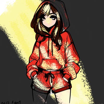 realistic girl in shorts and hoodie