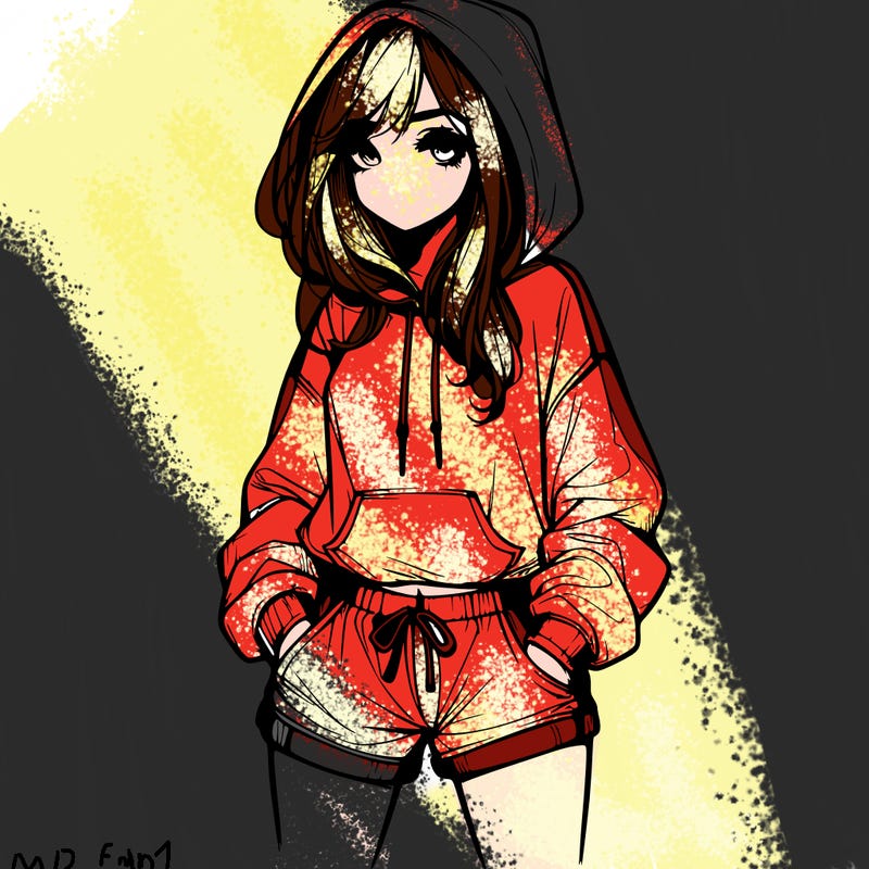 realistic girl in shorts and hoodie