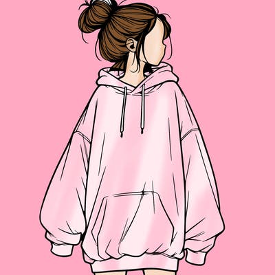 realistic girl with a oversized sweatshirt on and a bun