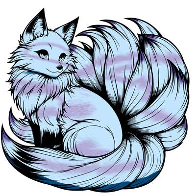 realistic detailed 9 tailed anime fox