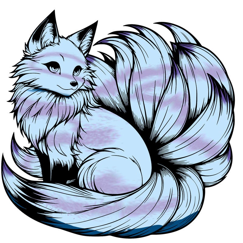 realistic detailed 9 tailed anime fox