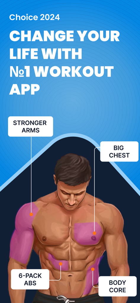 Home workout - muscle builder - Muscle builder app screen showing targeted training for arms chest abs and core