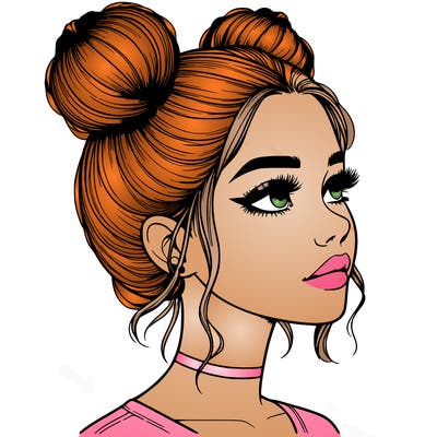 realistic girl with buns on the top of her head