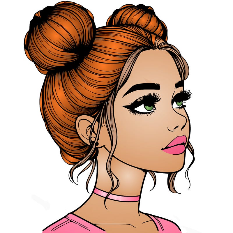 realistic girl with buns on the top of her head