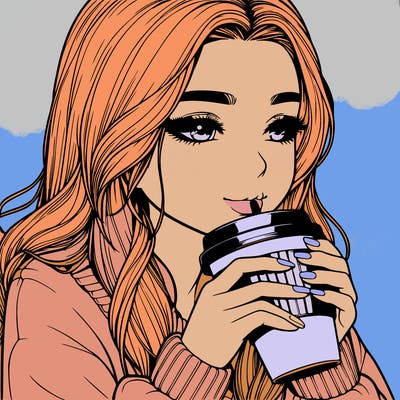 realistic girl drinking coffee