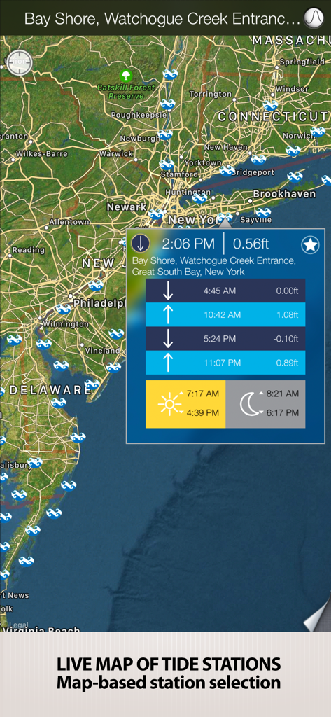 Live map of tide stations and tidal predictions in the Tides PRO app