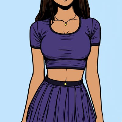 realistic girl wearing crop top and skirt