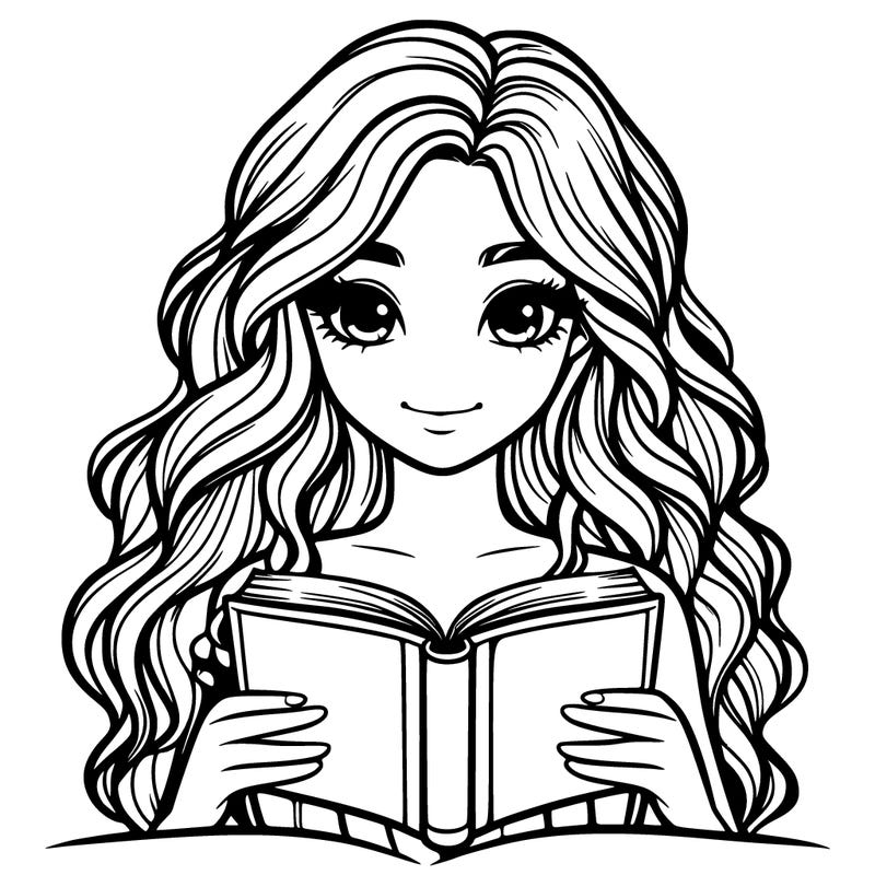 realistic girl looking beautiful reading a book