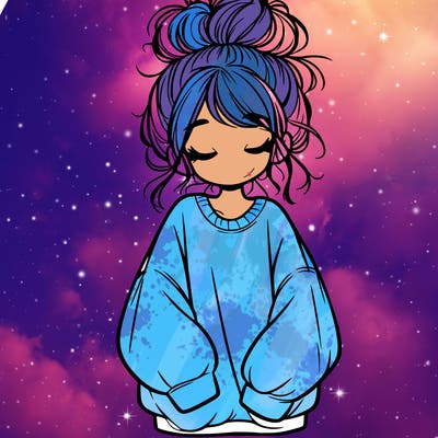 girl with baggy sweatshirt and messy bun