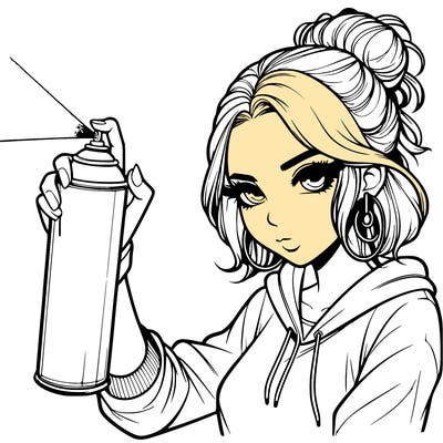 a realistic girl spray painting