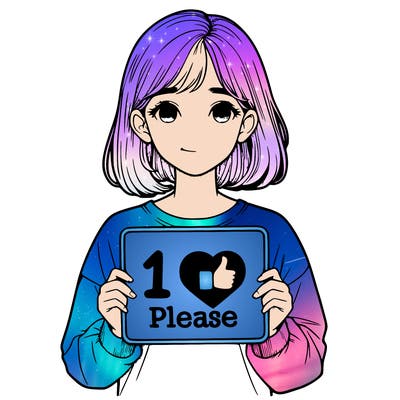 realistic girl holding a sign that says 1 like please