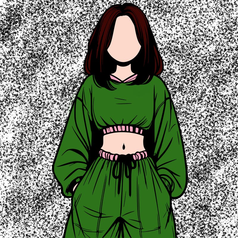 realistic girl faceless with baggy pants and a crop top