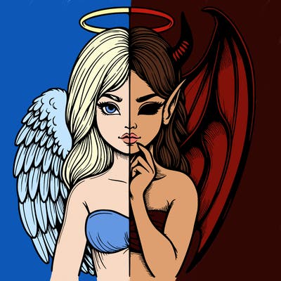 realistic angel half demon