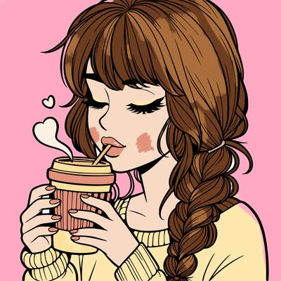 realistic girl drinking coffee