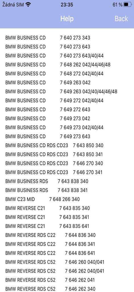 RADIO CODE for BMW BUSINESS - Liste der unterstützten BMW-Radio-Modelle und Seriennummern