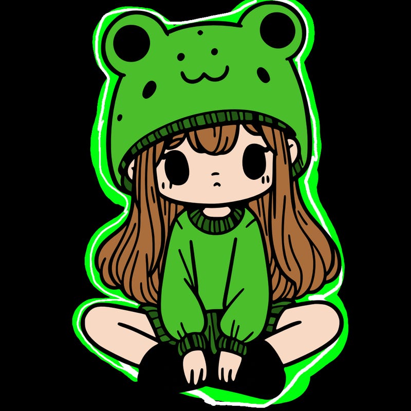a girl wearing a frog hat and some frog socks