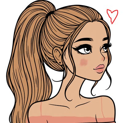 a beautiful and realistic girl with a high pony tail