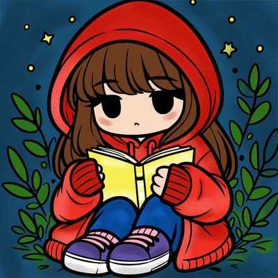 girl in oversized hoodie reading a book
