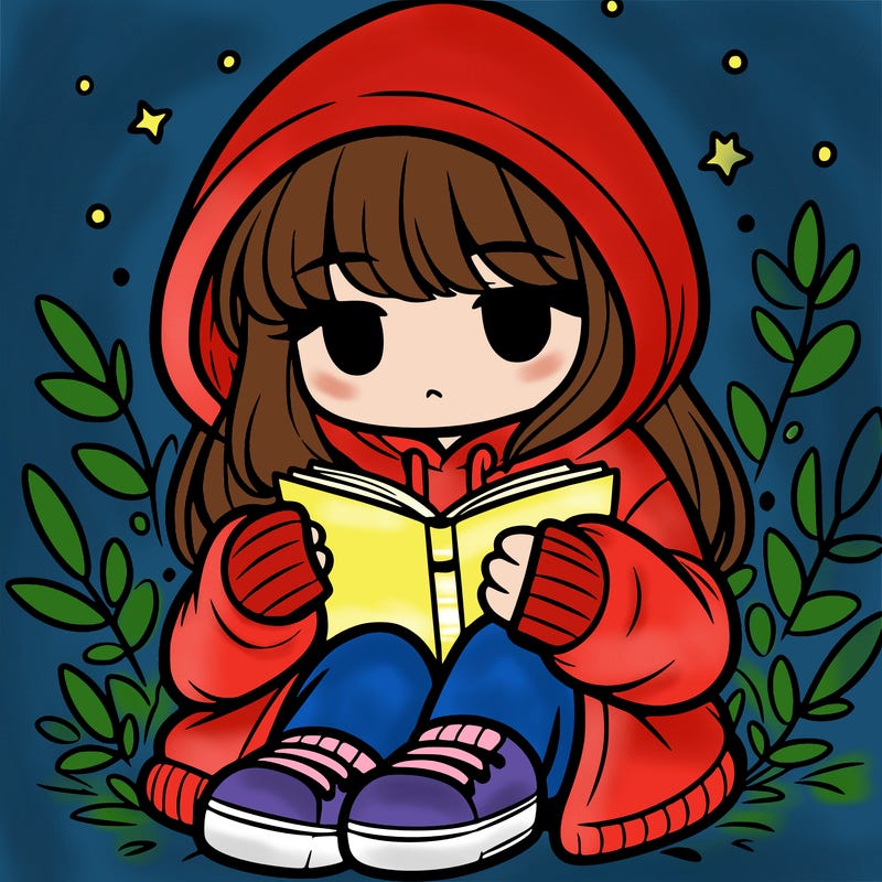 girl in oversized hoodie reading a book