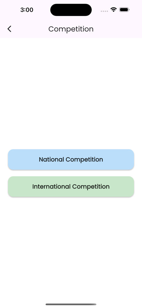 UCMAS Student App - Screen showing options for National and International UCMAS competitions