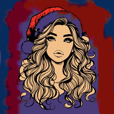 realistic christmas girl with wavy hair and lips