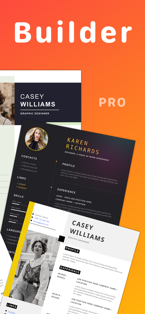 モバイル求職者向けのスタイリッシュでプロフェッショナルな履歴書テンプレートのショーケース