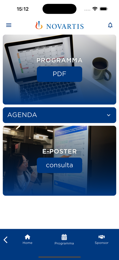 AMD 2025 - Home screen of the AMD 2025 medical congress app showing sections for the program and e-posters