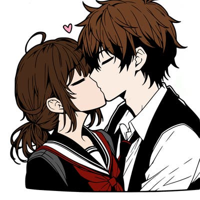 anime couple with kiss