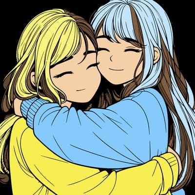 realistic two girls hugging