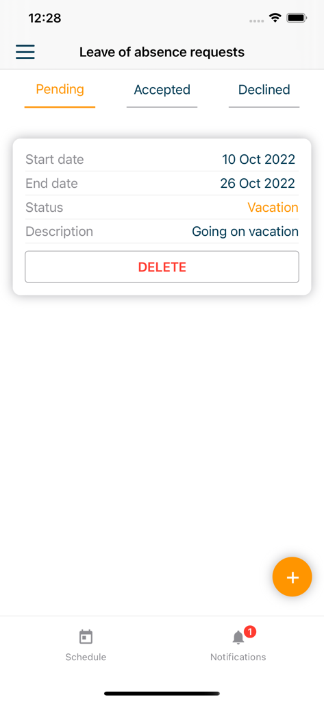 STAS Organizer - Schermata di gestione delle richieste di congedo nell'app STAS Organizer
