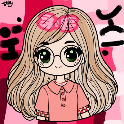 cute girl, long hair, has glasses