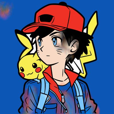 ash with pikachu on his shoulder