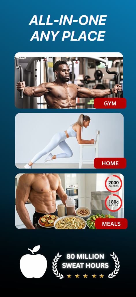 Application de fitness tout-en-un pour les entraînements à domicile, à la salle de sport et le suivi de la nutrition des repas