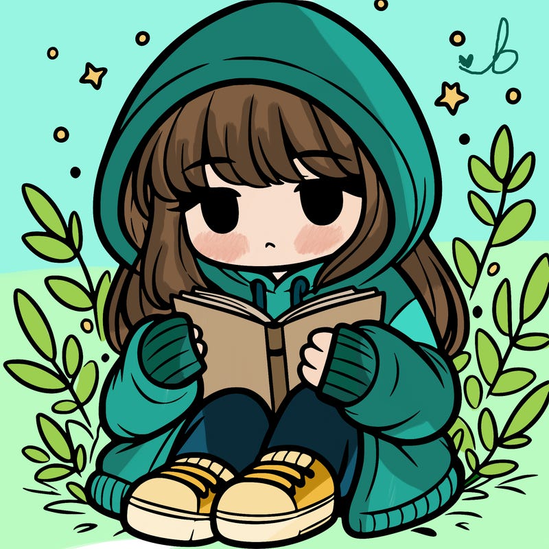 girl in oversized hoodie reading a book