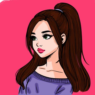 realistic girl with a high ponytail