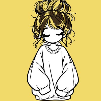 girl with baggy sweatshirt and messy bun