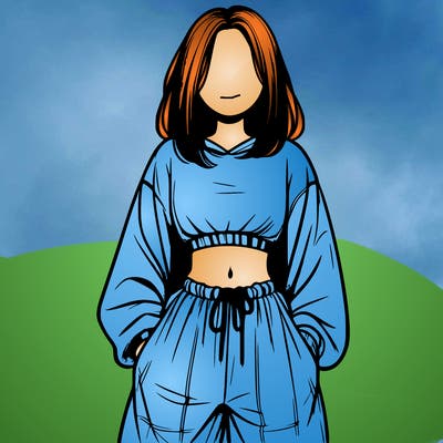 realistic girl faceless with baggy pants and a crop top