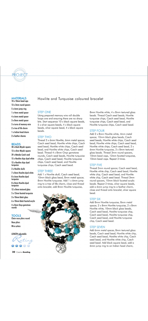 Creative Beading Magazine - Step by step instructions for a howlite and turquoise beaded bracelet in Creative Beading Magazine